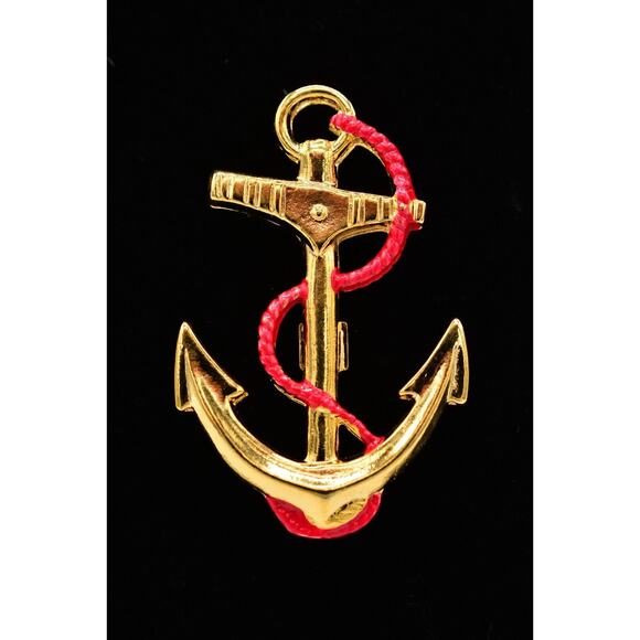 Vintage Pin Brooch Anchor Sailor Nautical Red Enamel Gold Tone 1980s NOS BinA5 - Picture 1 of 12